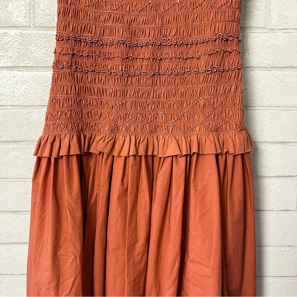 Ulla Johnson Midi Dress Smocked Cotton Poplin Madeline Clay size 8 FA220150 New - Picture 7 of 15